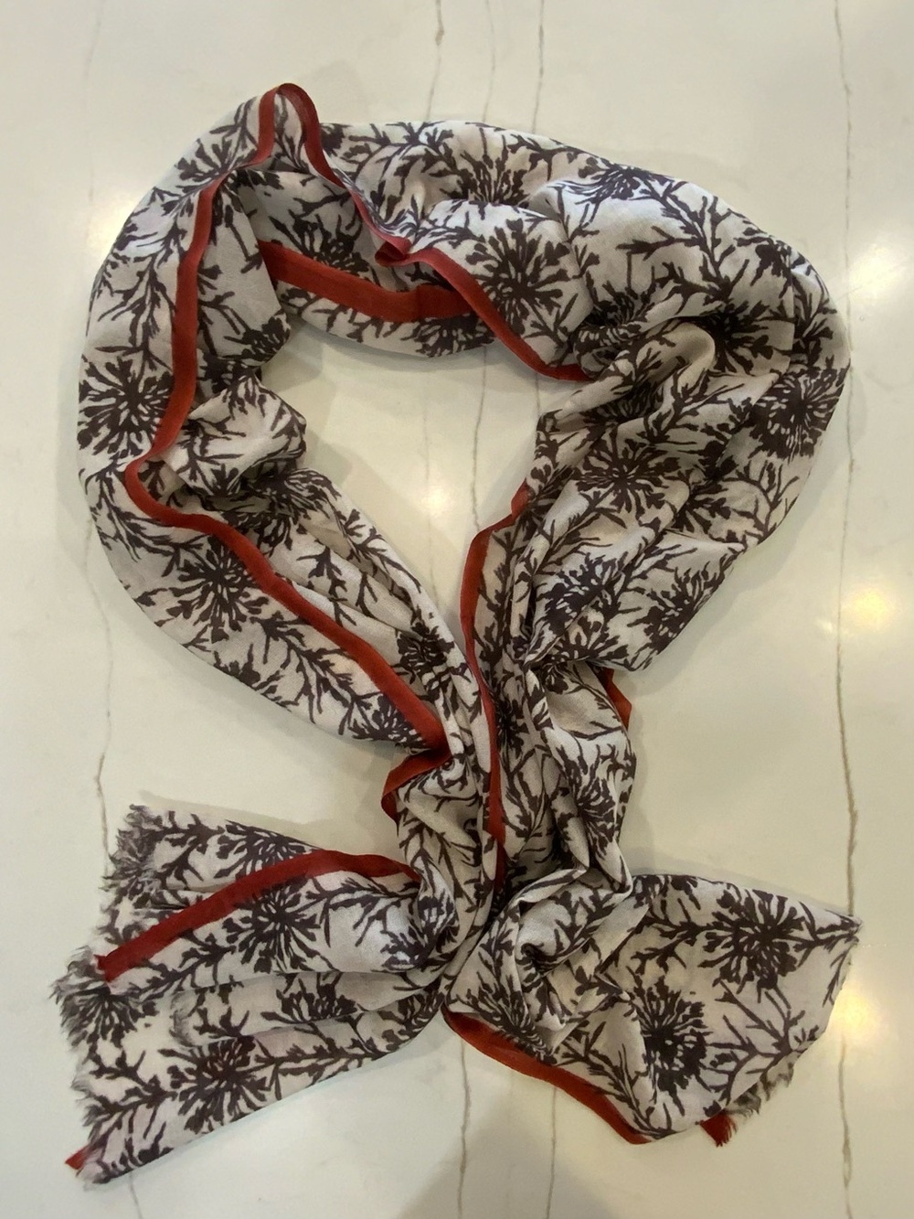 SNAPDRAGON Cream and Brown with Rust Trim Scarf
